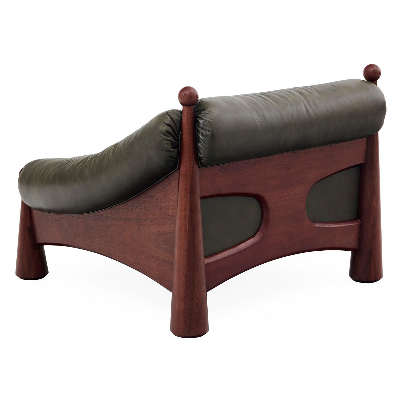Wooden bench with green cushion on a white background