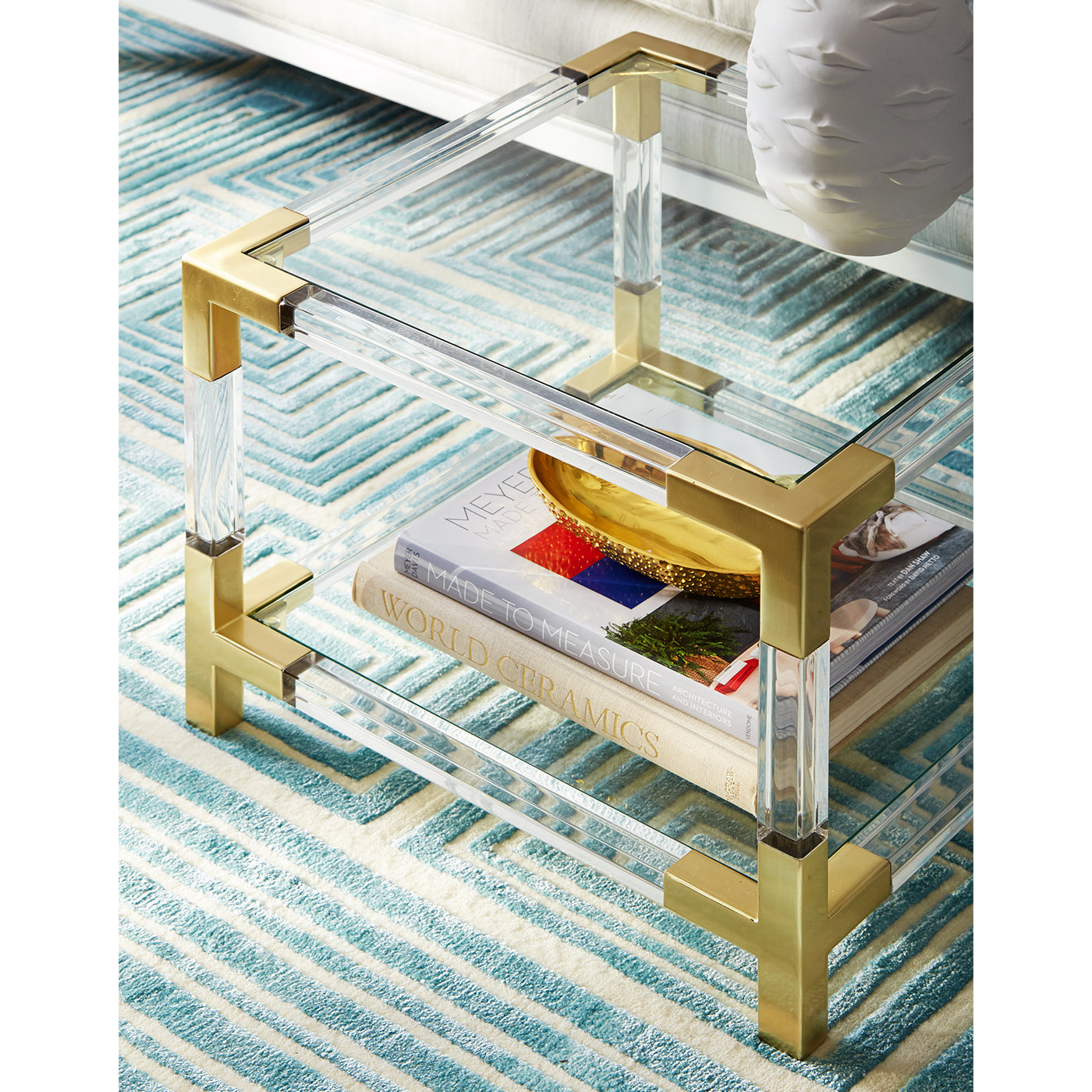 jacques two-tier accent table blocks hand-knotted rug living room - detail styled view 2