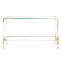 jacques console glass shelf brass acrylic frame - front view