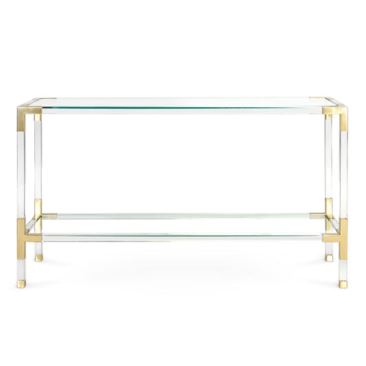 jacques console glass shelf brass acrylic frame - front view