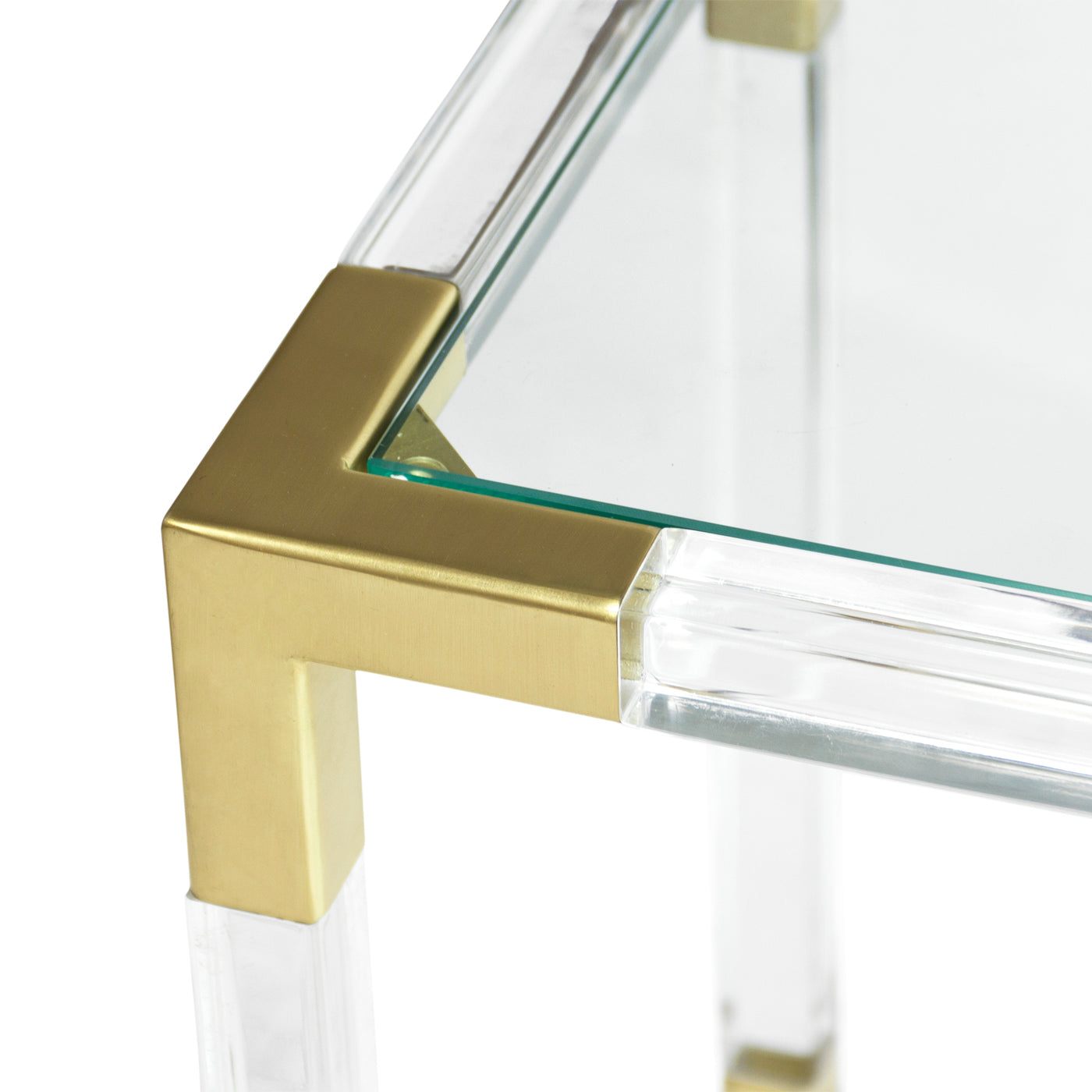 jacques console glass shelf brass acrylic frame - detail view
