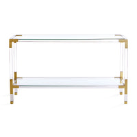 jacques console glass shelf brass acrylic frame - side view