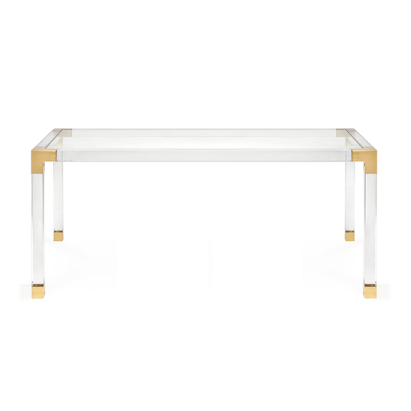 jacques dining table glass top brass clear acrylic frame - front view