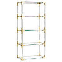 jacques etagere glass shelves acrylic brass frame - angle view