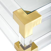 jacques grand cocktail table glass top clear acrylic brass frame - detail view