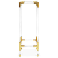 jacques pedestail glass shelves brass clear acrylic frame - front view
