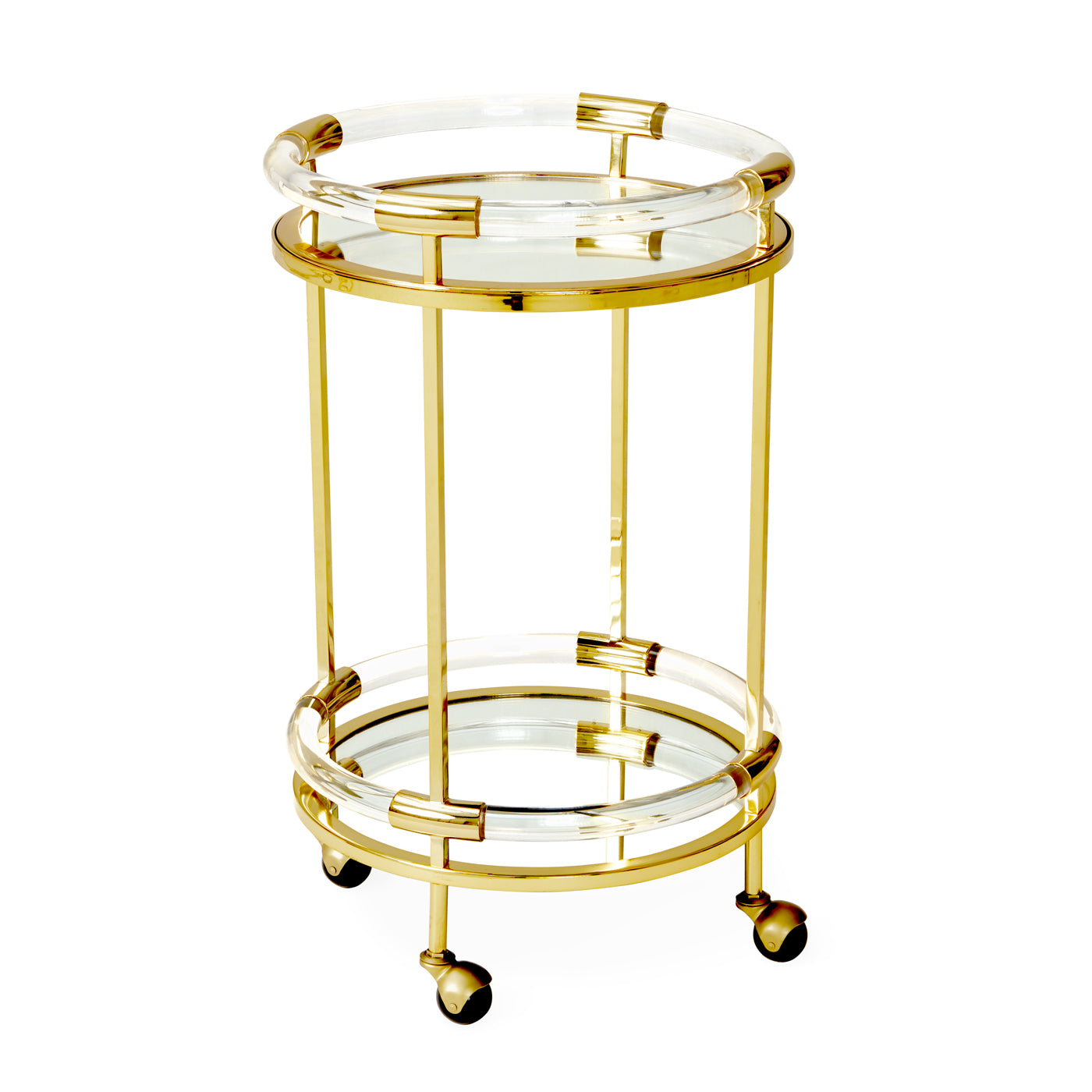 jacques round bar cart acrylic clear frame brass - angle view