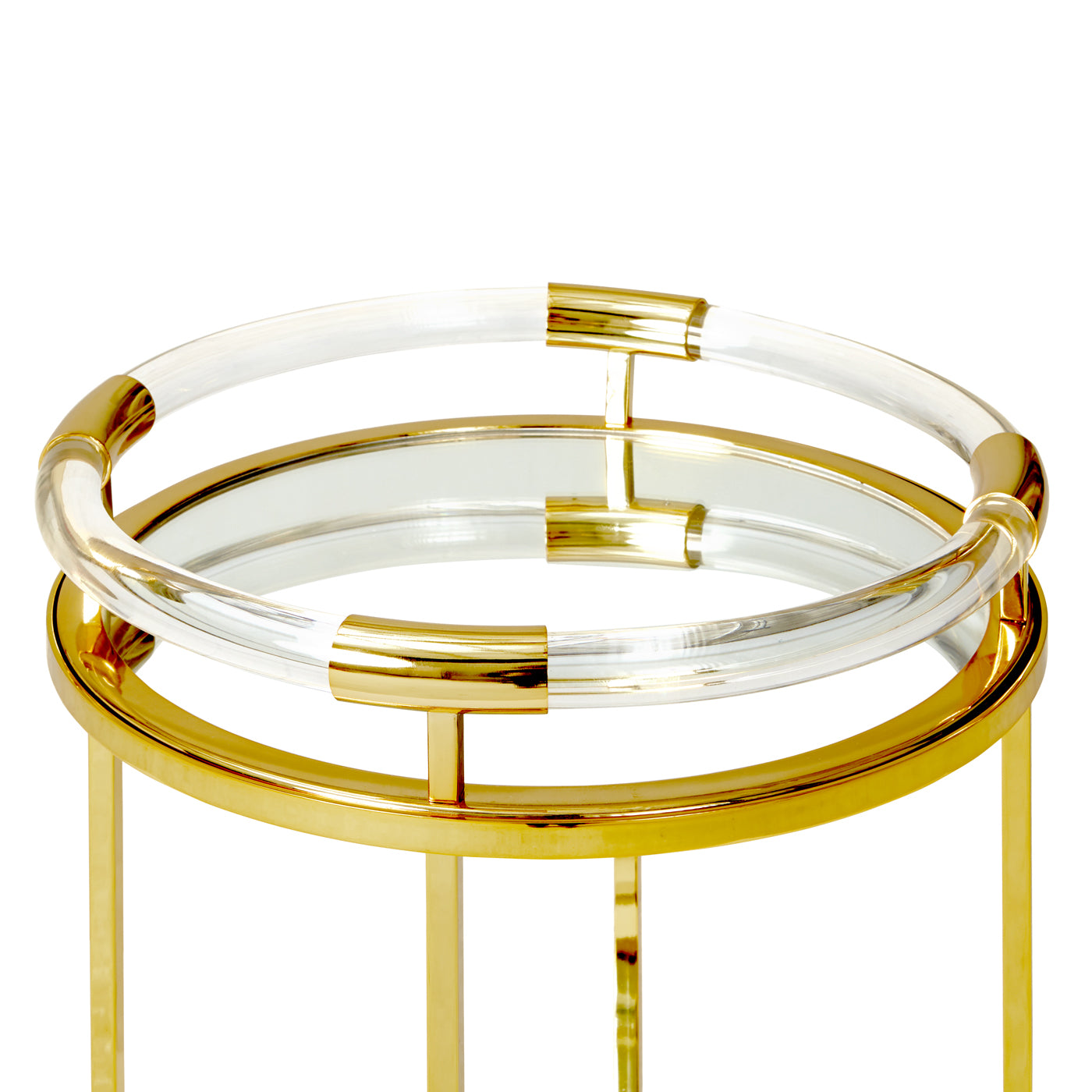 jacques round bar cart acrylic clear frame brass - detail view side