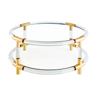 jacques round cocktail table clear acrylic brass accents - front view