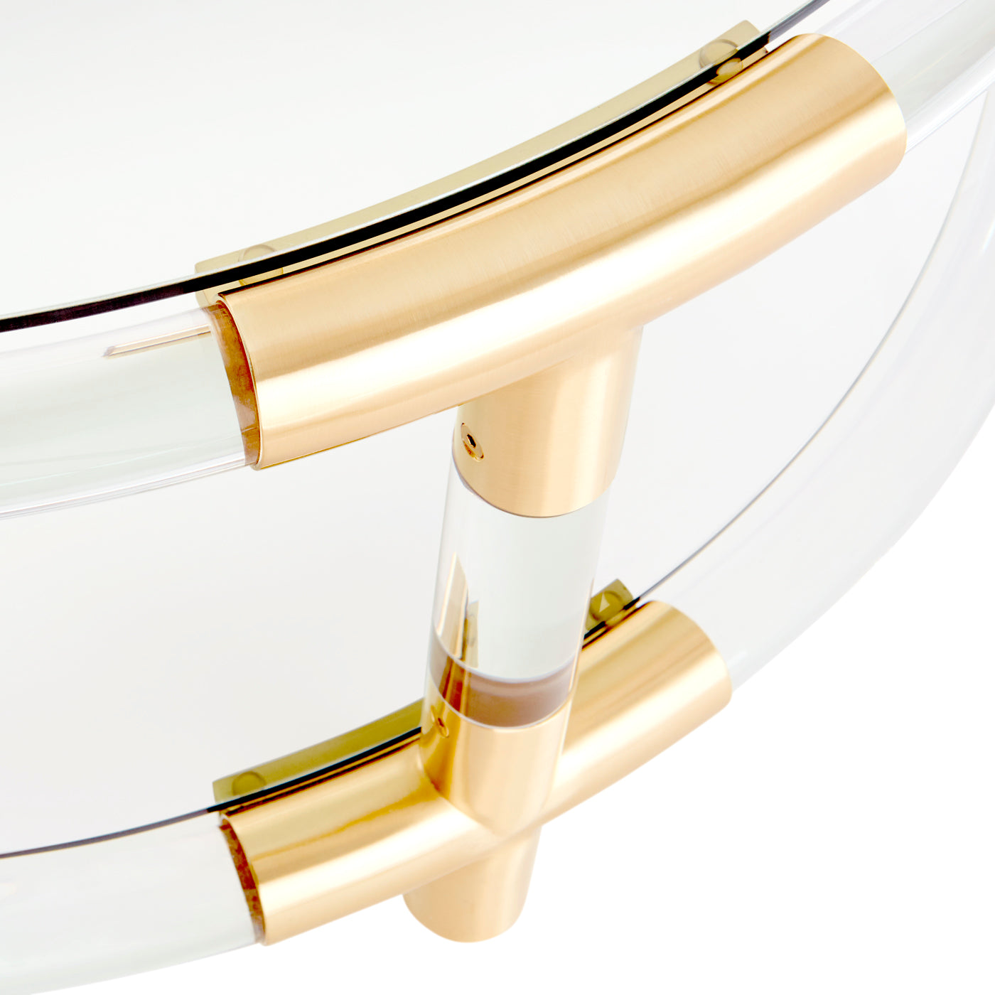 jacques round cocktail table clear acrylic brass accents - detail view