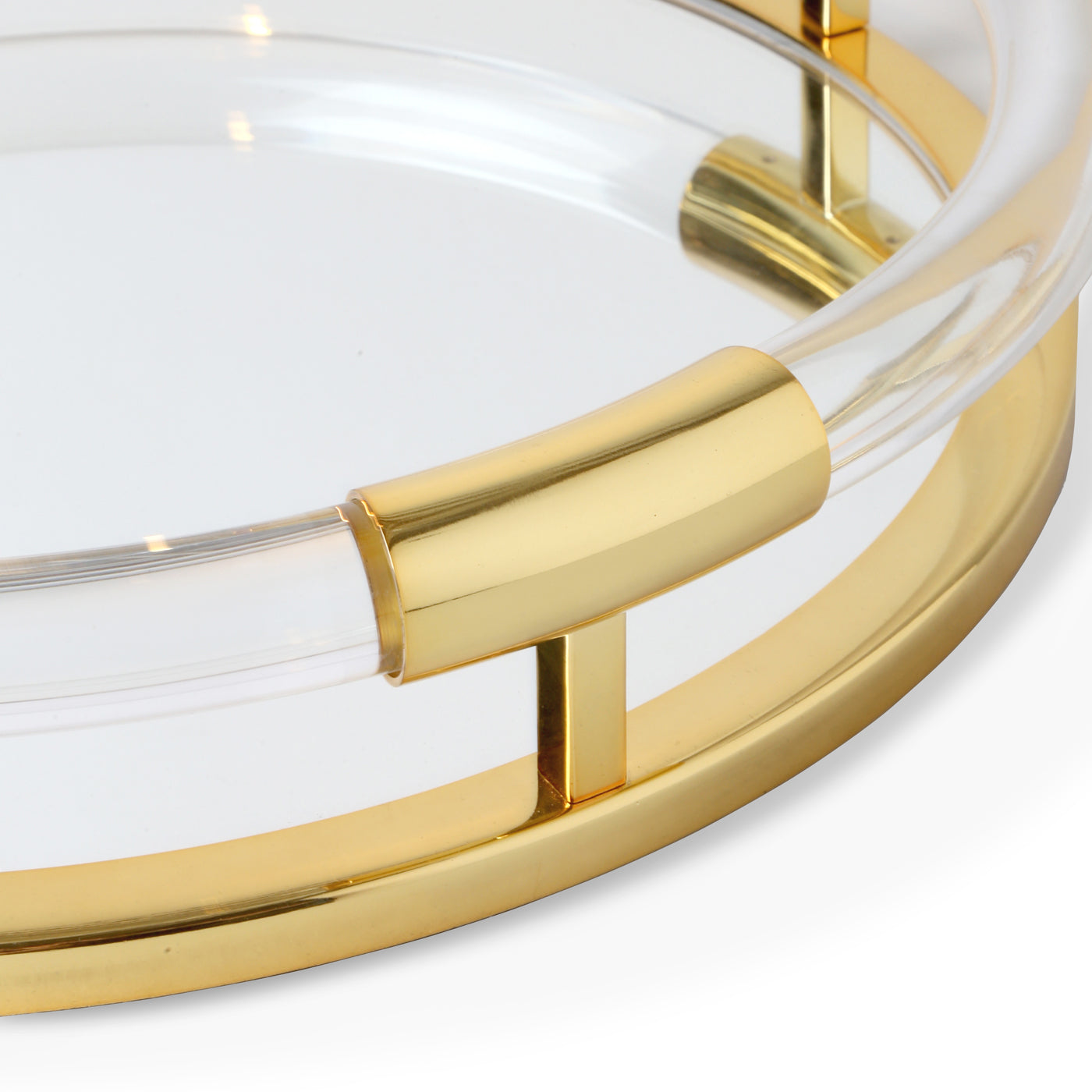 jacques round tray clear acrylic brass - detail view