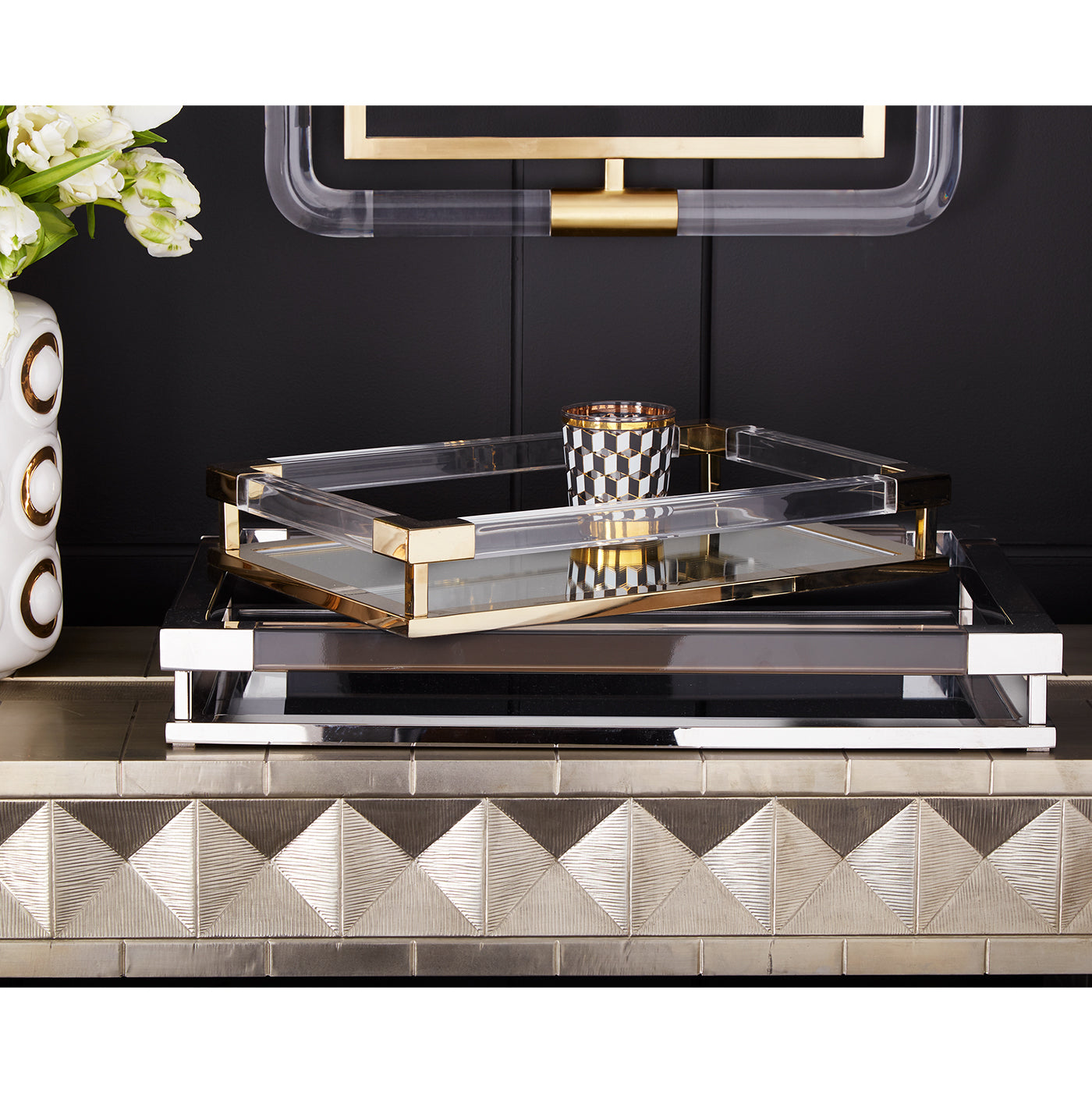 jacques trays stacked talitha waterfall console - styled view