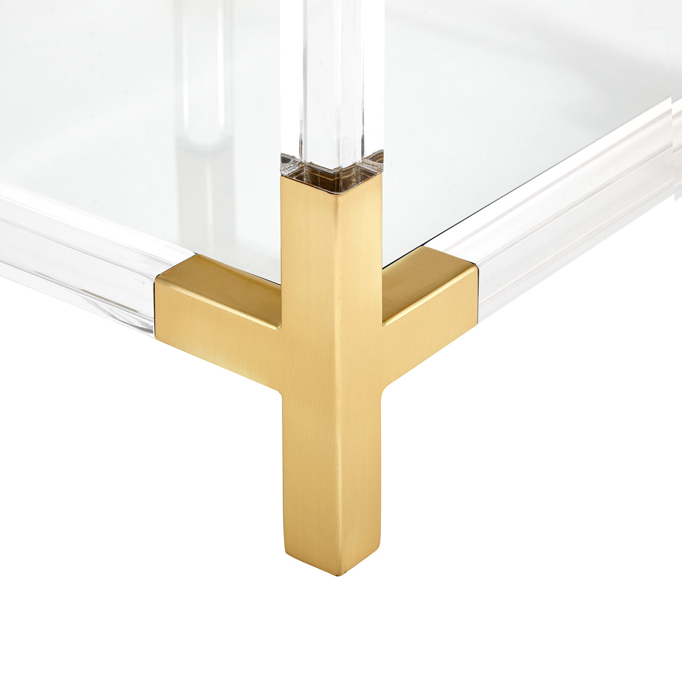 jacques two-tier accent table glass shelves brass clear acrylic frame - detail view 1