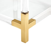 jacques two-tier accent table glass shelves brass clear acrylic frame - detail view 1
