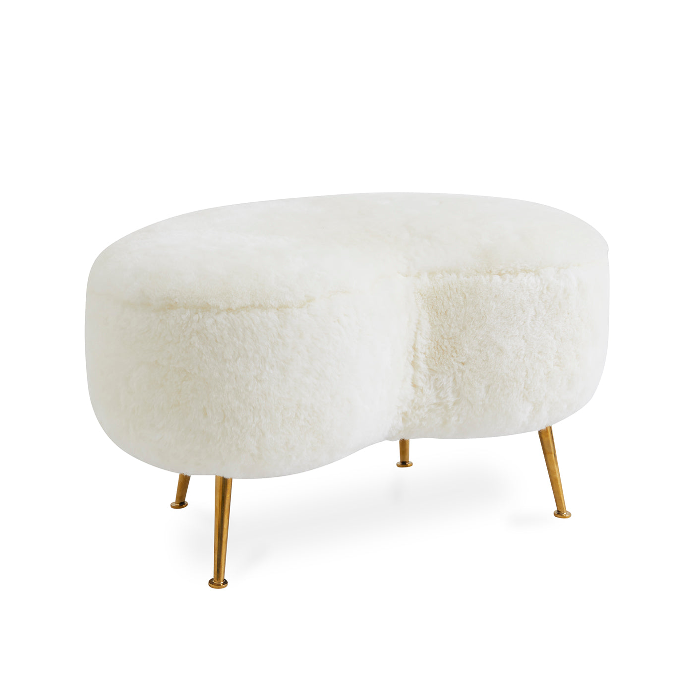 kidney ottoman shearling white brass legs - angle view
