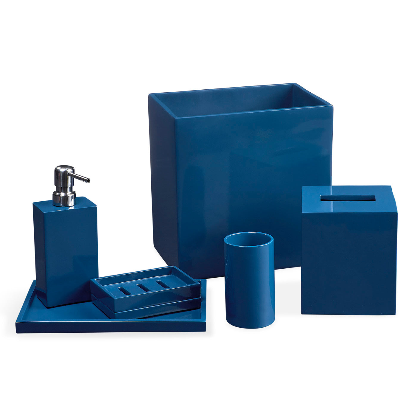 white lacquer bath bundle navy - group view