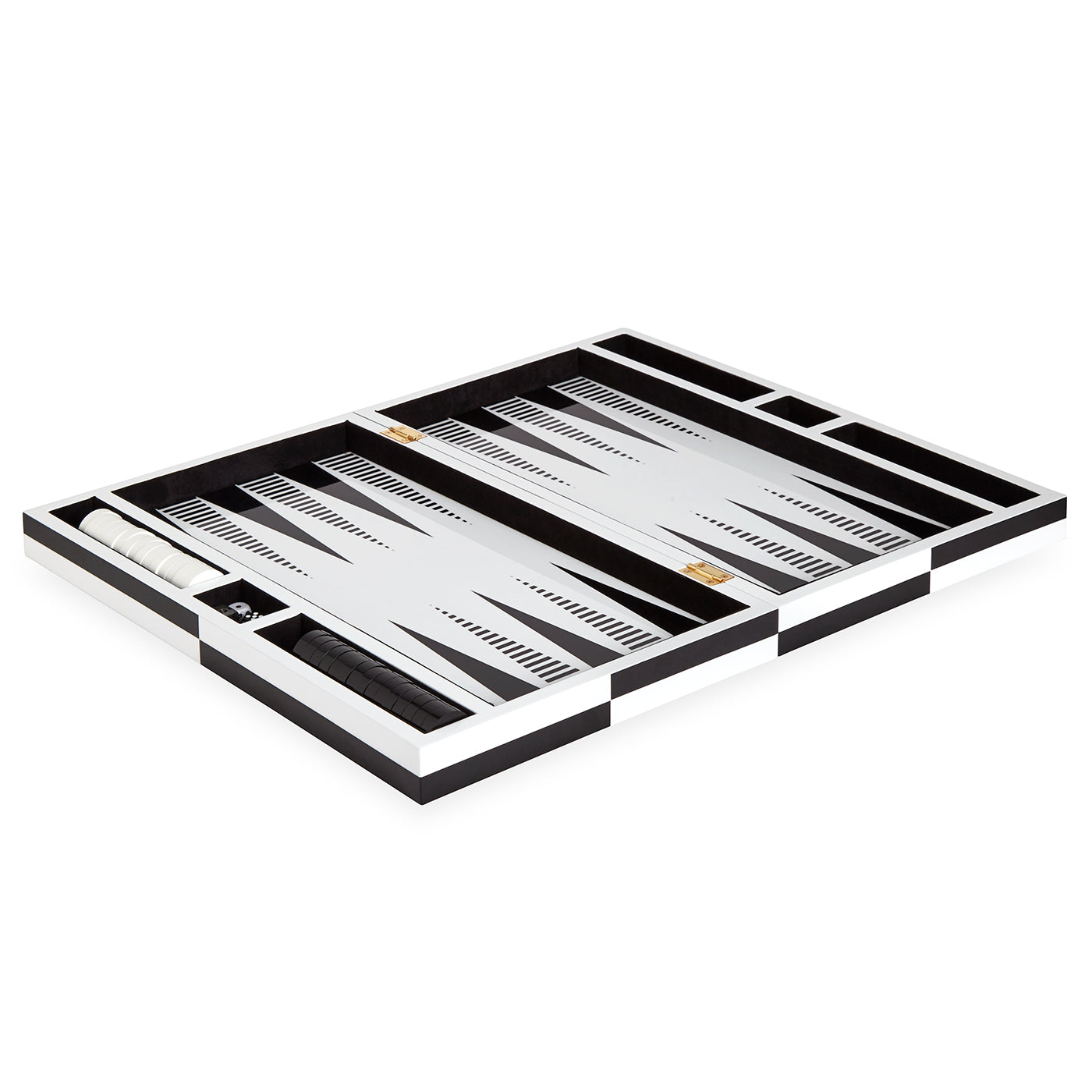 op art backgammon set lacquer black and white open - angle view