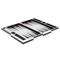 op art backgammon set lacquer black and white open - angle view
