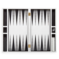op art backgammon set lacquer black and white open - top view