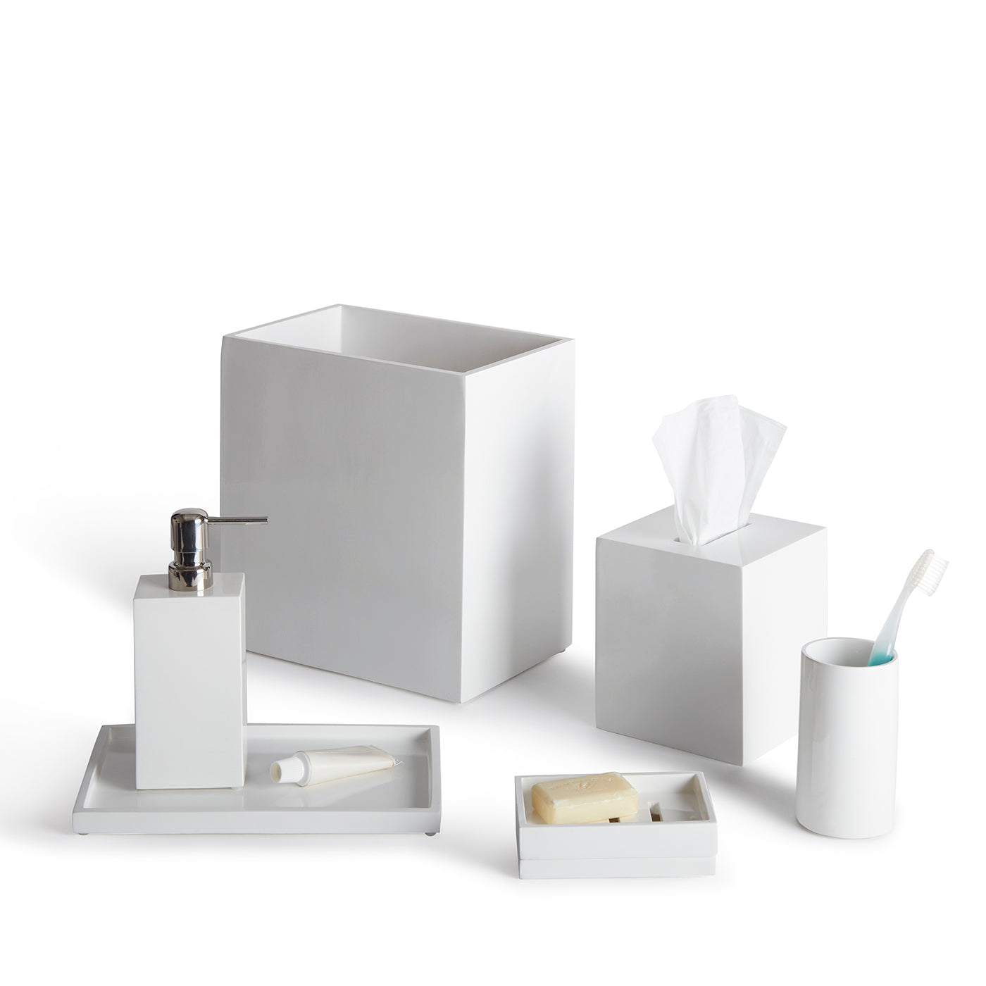 white lacquer bath bundle - group view