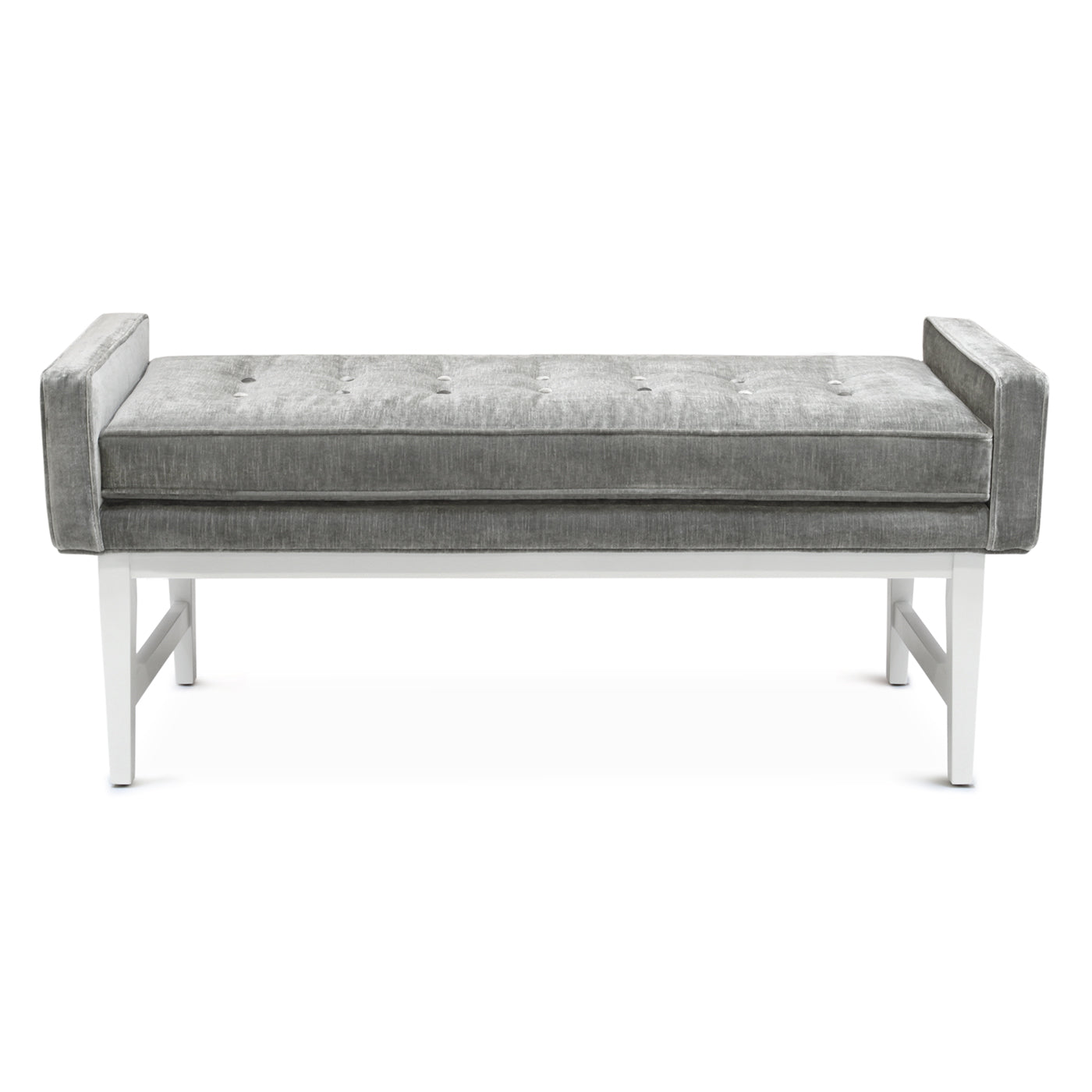 lampert bench brussels charcoal velvet white wood base - front view