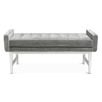 lampert bench brussels charcoal velvet white wood base - front view