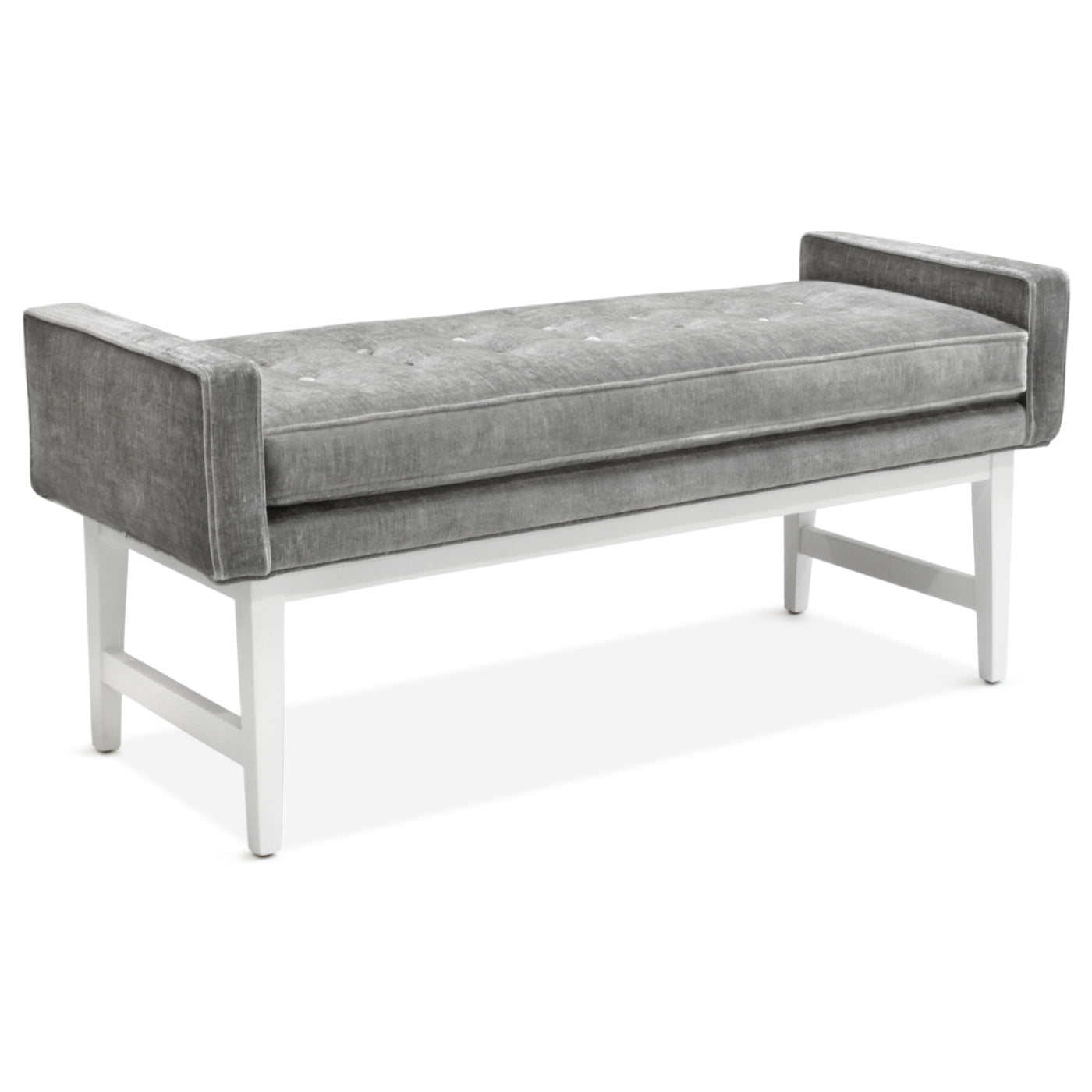 lampert bench brussels charcoal velvet white wood base - angle view