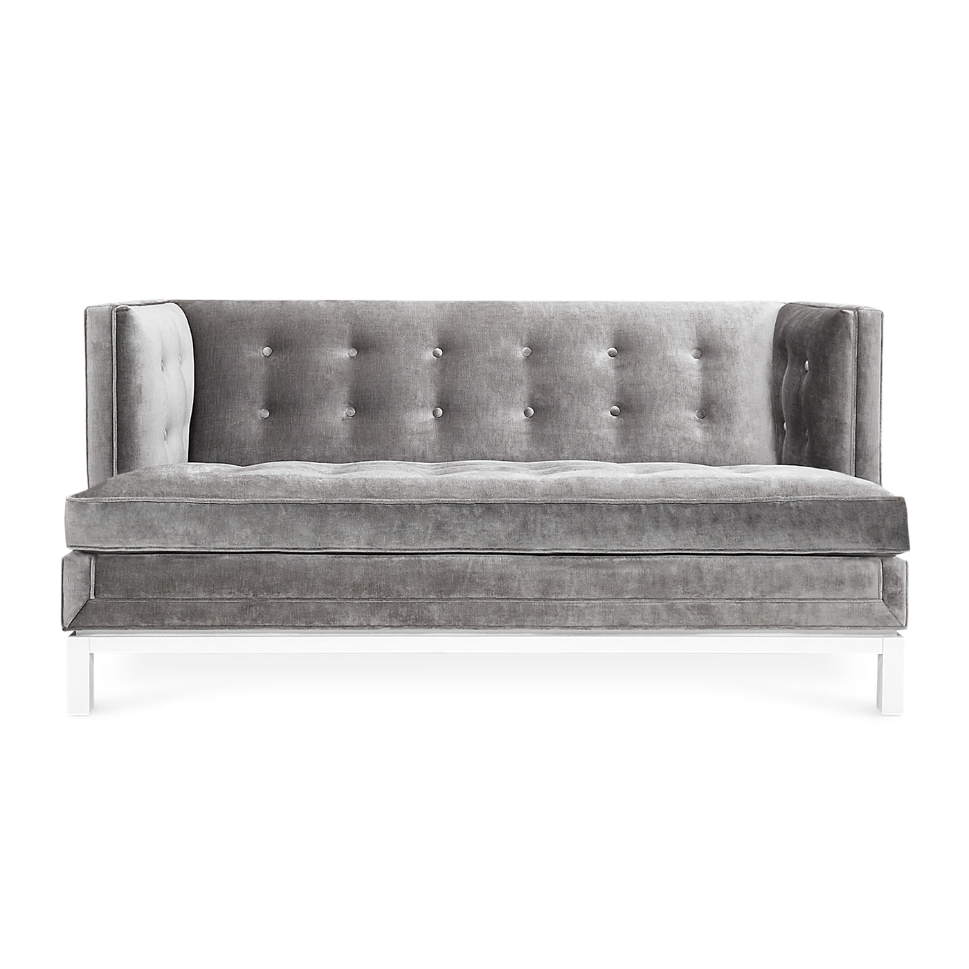 lampert t-arm loveseat brussels charcoal velvet white base - front view