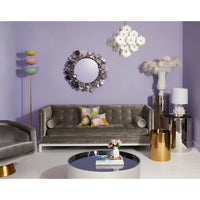c. jere raindrops wall sculpture mirror lampert sofa living room - styled view