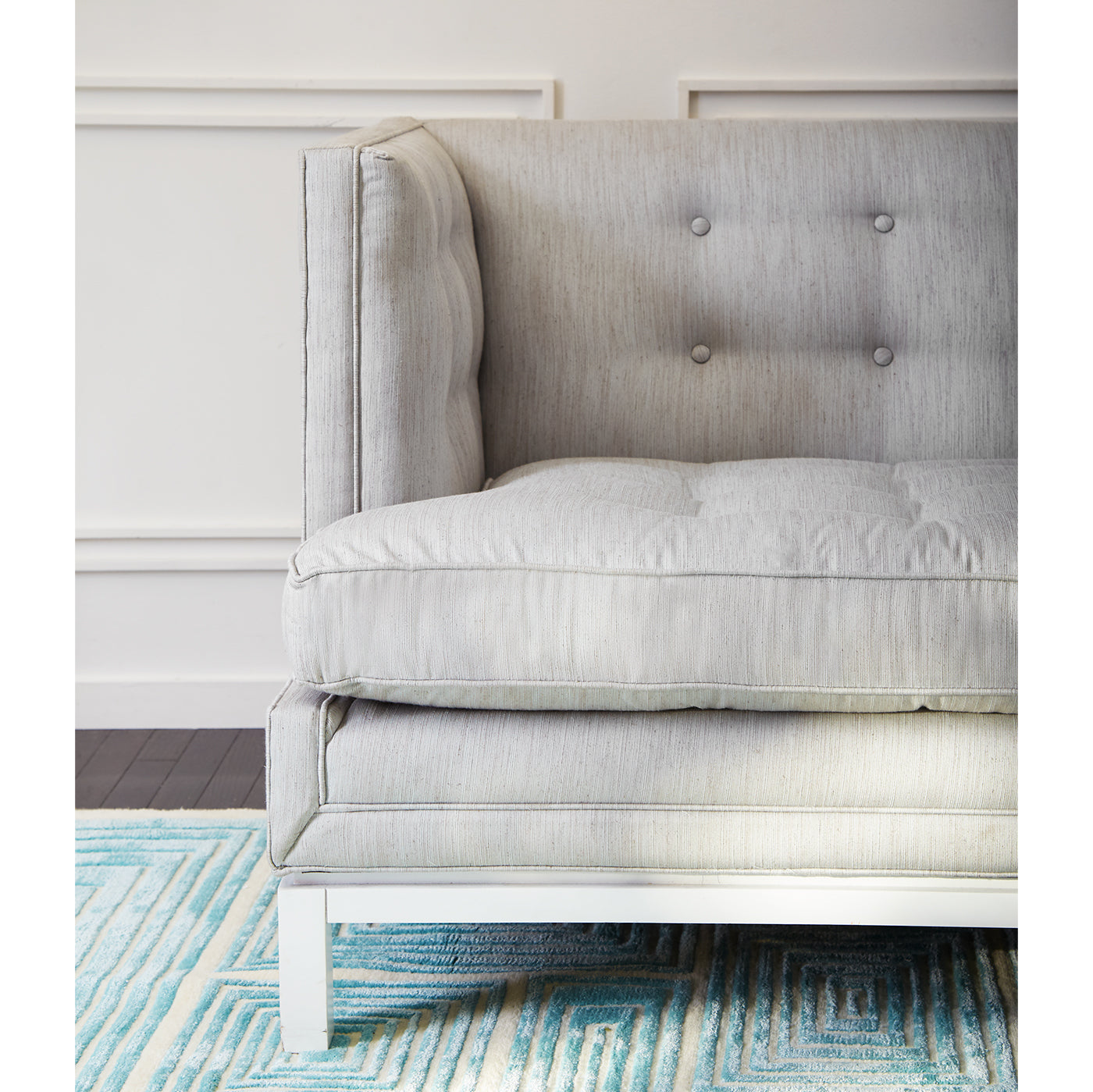 lampert t-arm sofa venice mariner blue velvet white base - side view