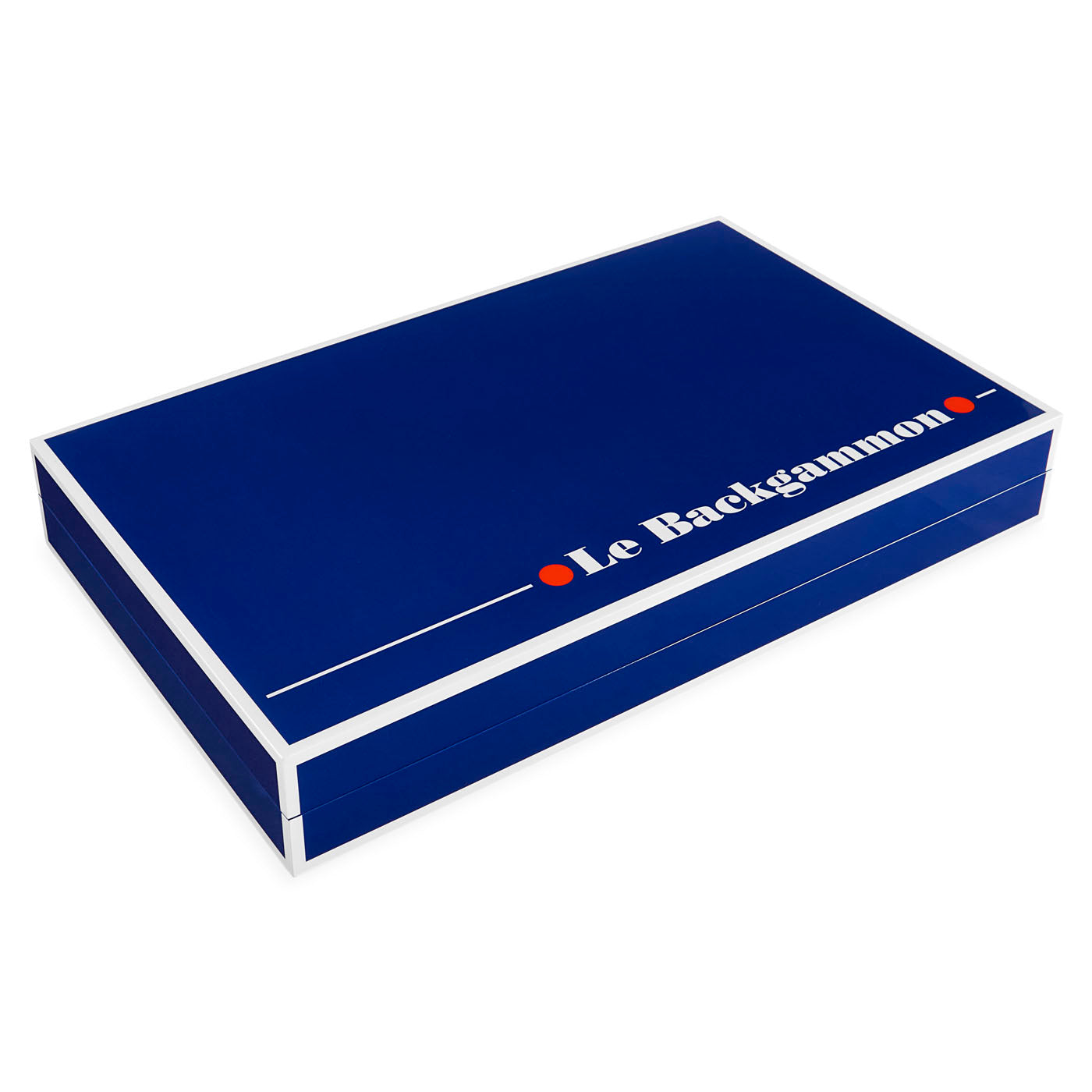 Blue box with 'Le Backgammon' branding on a white background