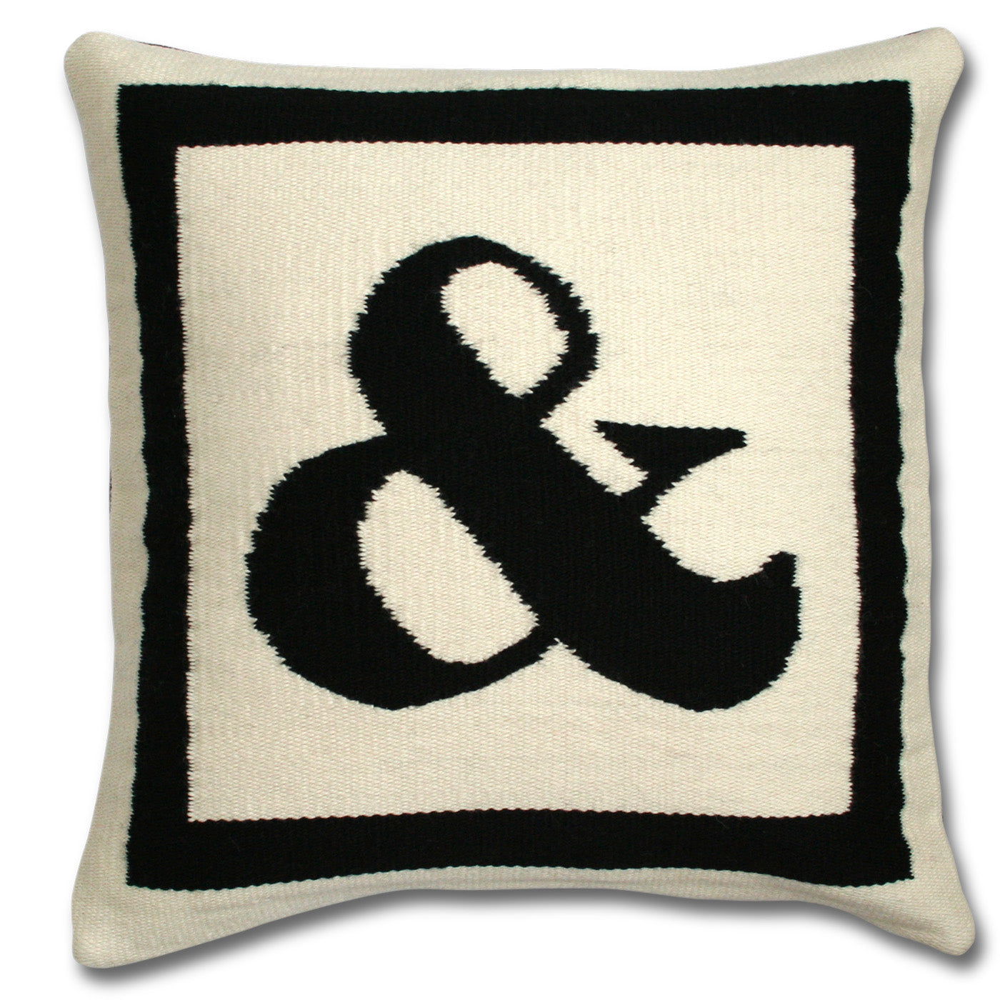 & reversile letter throw pillow wool hand loomed black white - front view
