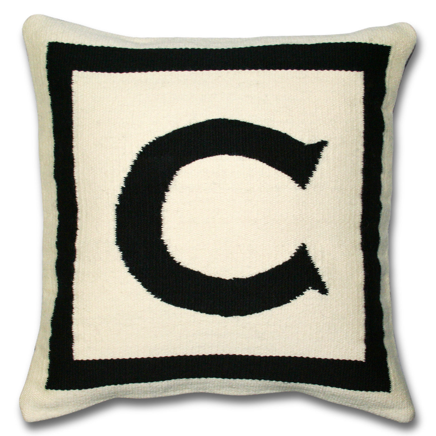 c reversile letter throw pillow wool hand loomed black white - front view