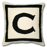 c reversile letter throw pillow wool hand loomed black white - front view