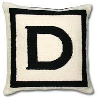 d reversile letter throw pillow wool hand loomed black white - front view