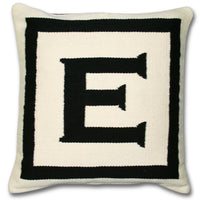 e reversile letter throw pillow wool hand loomed black white - front view