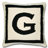 g reversile letter throw pillow wool hand loomed black white - front view