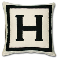 h reversile letter throw pillow wool hand loomed black white - front view