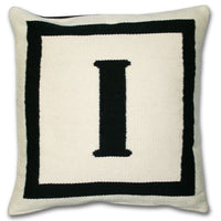 i reversile letter throw pillow wool hand loomed black white - front view