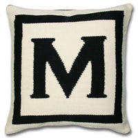 m reversile letter throw pillow wool hand loomed black white - front view