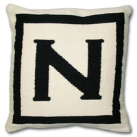 n reversile letter throw pillow wool hand loomed black white - front view