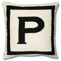 p reversile letter throw pillow wool hand loomed black white - front view
