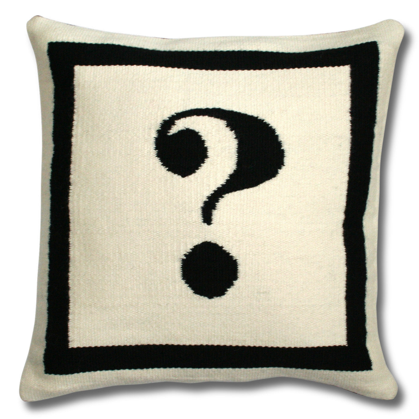 ? reversile letter throw pillow wool hand loomed black white - front view