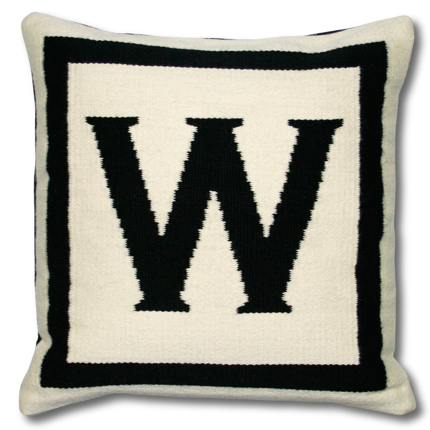 reversible letter pillow w wool black and white - front view