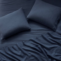 getaway linen sheet set indigo - styled view
