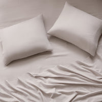 getaway linen sheet set pale grey - styled view