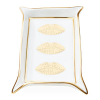 lips valet tray porcelain white gold - front view