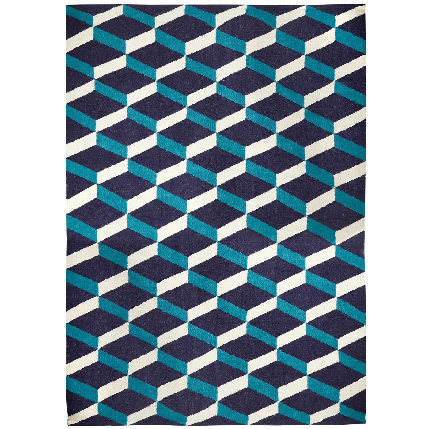 lorenzo reversible peruvian flat weave rug blue 8x10 - front view