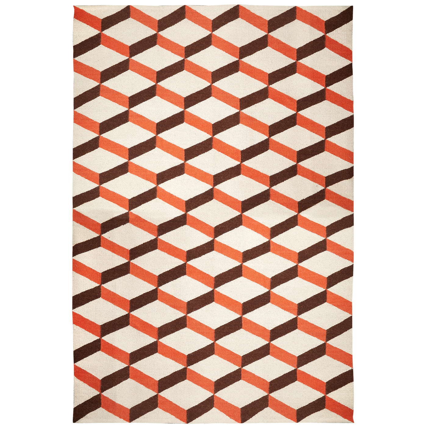 lorenzo reversiblle peruvian flat weave rug orange brown - back view