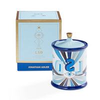 druggist lsd candle porcelain blue accents gold with box - front view